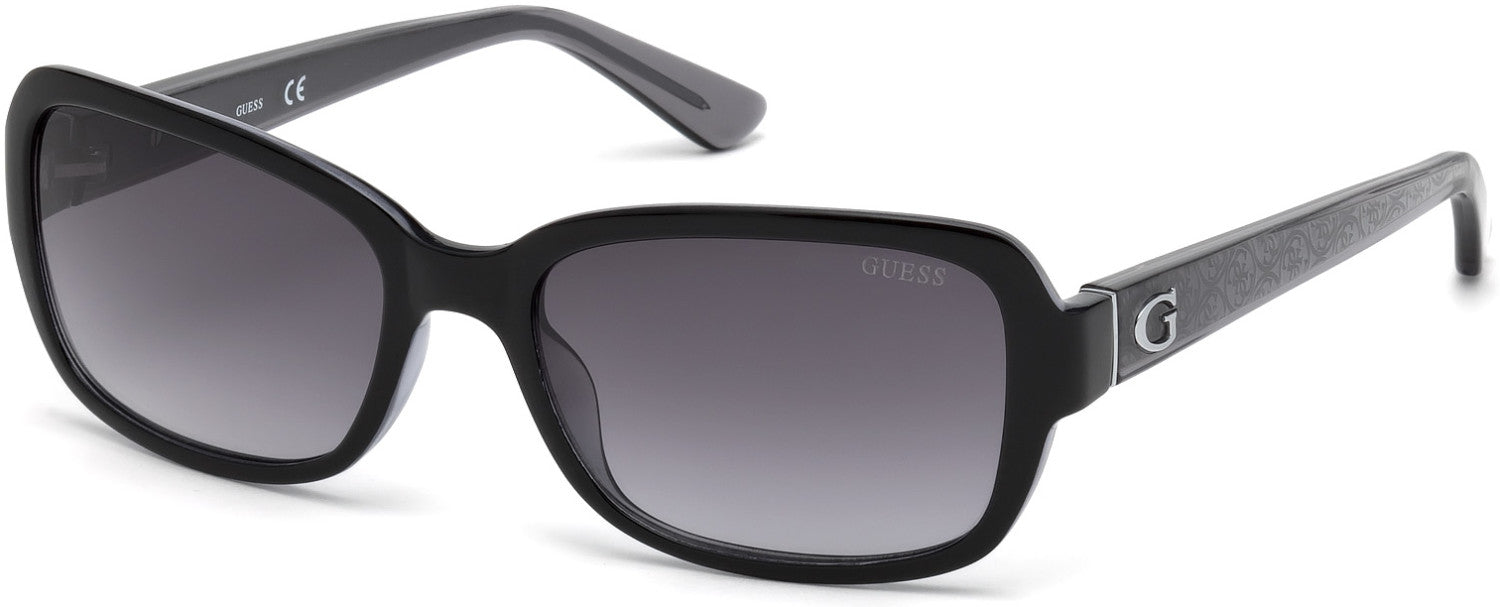 Guess GU7474 Geometric Sunglasses 01B-01B - Shiny Black  / Gradient Smoke