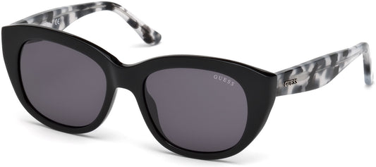 Guess GU7477 Oval Sunglasses 01A-01A - Shiny Black  / Smoke