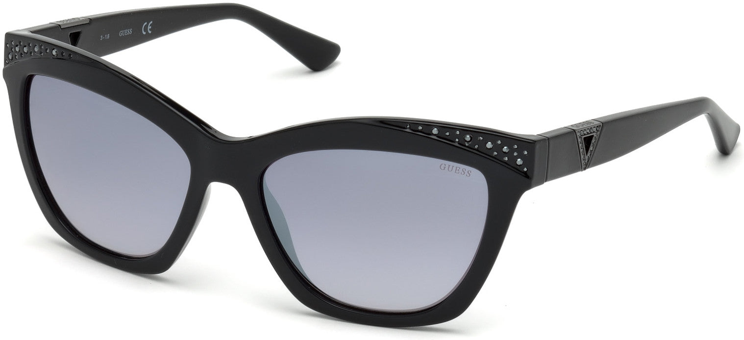 Guess GU7479-S Geometric Sunglasses 01C-01C - Shiny Black  / Smoke Mirror