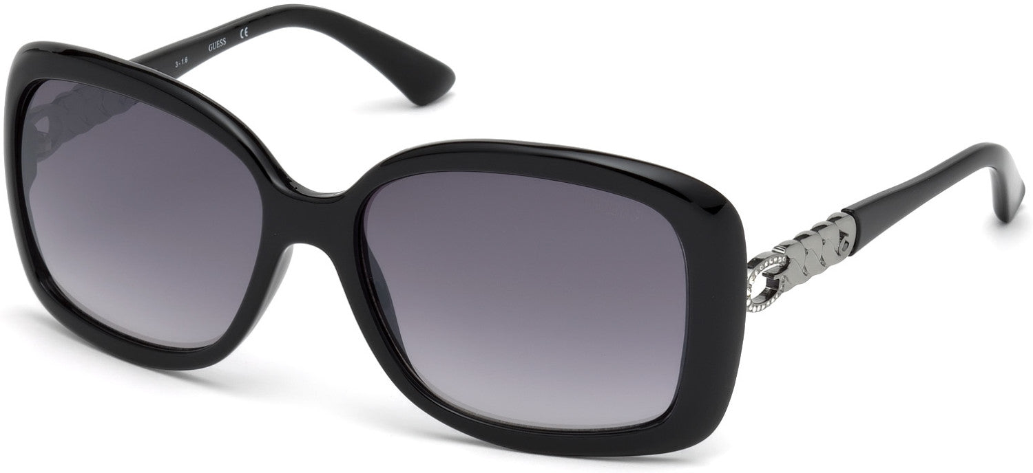 Guess GU7480-S Geometric Sunglasses 01C-01C - Shiny Black  / Smoke Mirror