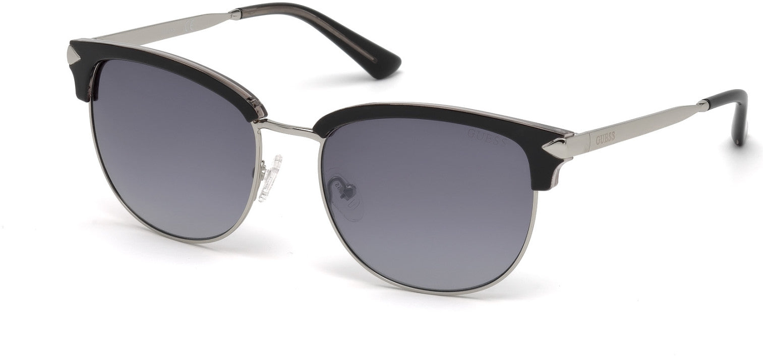 Guess GU7482 Geometric Sunglasses 01C-01C - Shiny Black  / Smoke Mirror