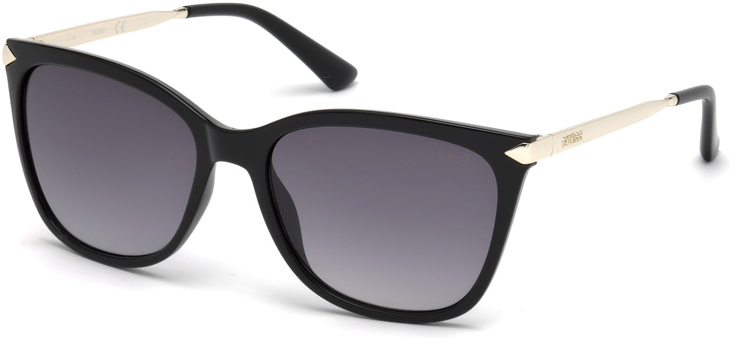 Guess GU7483 Geometric Sunglasses 01B-01B - Shiny Black With Gold Temples/smoke Gradient Lens
