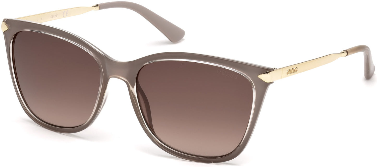Guess GU7483 Geometric Sunglasses 57F-57F - Crystal Taupe With Gold Temples/brown Gradient Lens