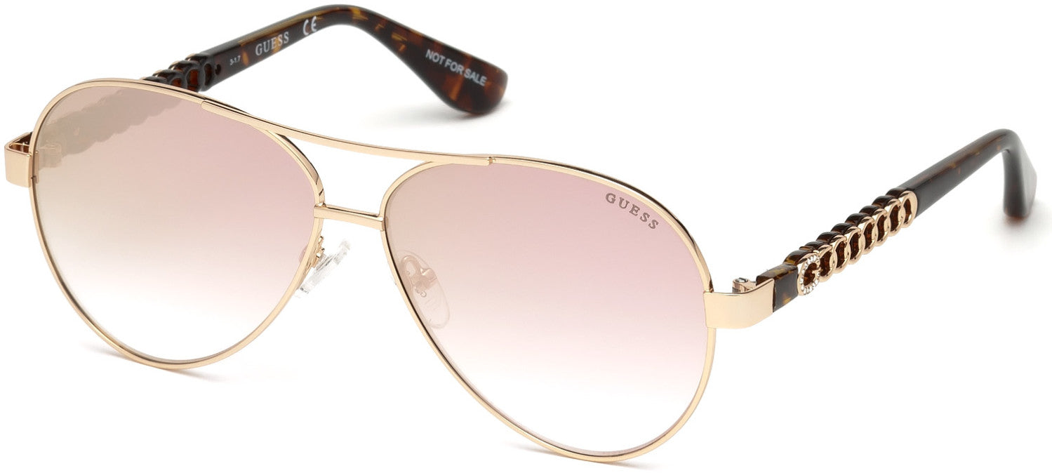 Guess GU7518-S Pilot Sunglasses 28G-28G - Shiny Rose Gold / Brown Mirror