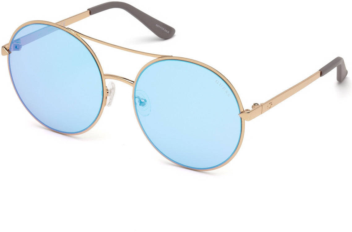 Guess GU7559 Pilot Sunglasses 28X-28X - Shiny Rose Gold / Blu Mirror