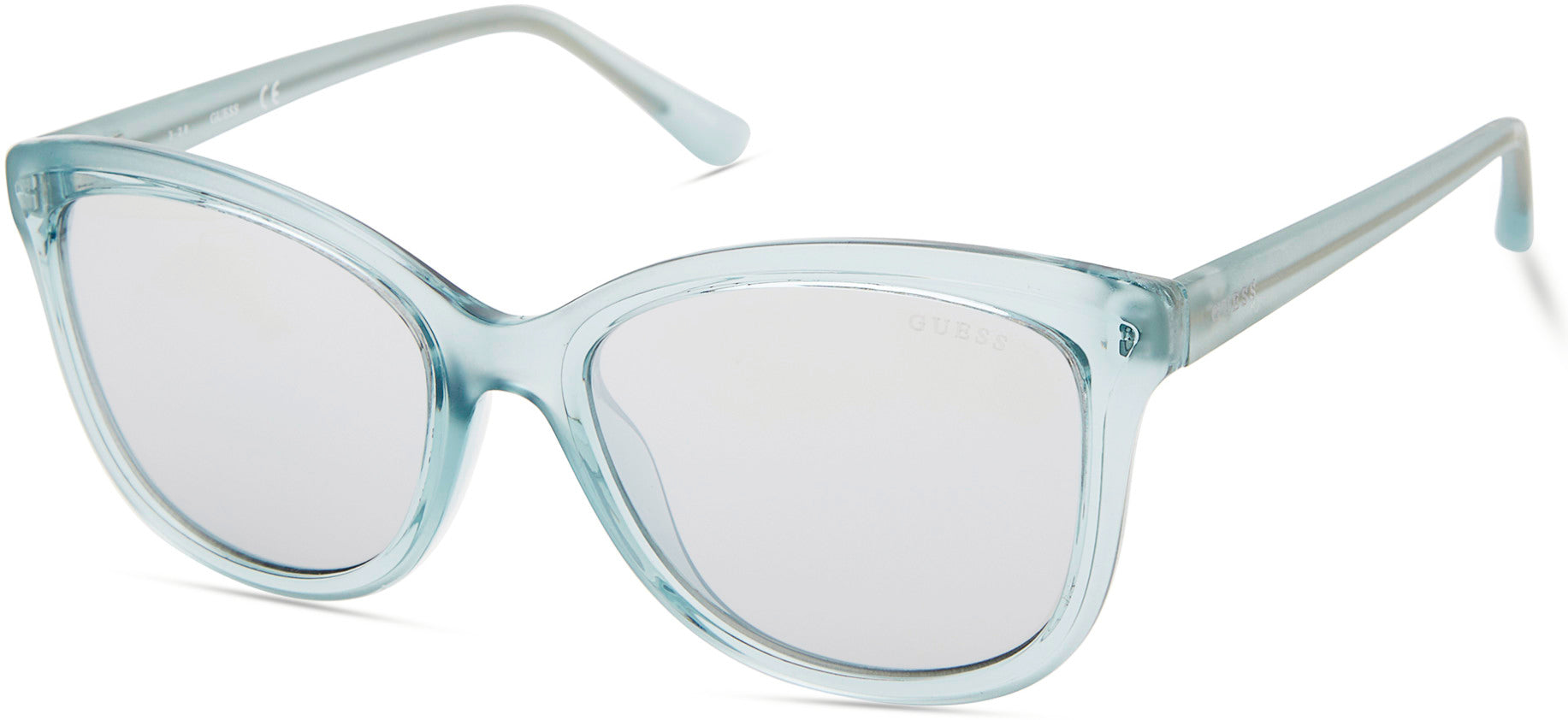 Guess GU7627 Geometric Sunglasses 93C-93C - Shiny Light Green / Smoke Mirror Lenses