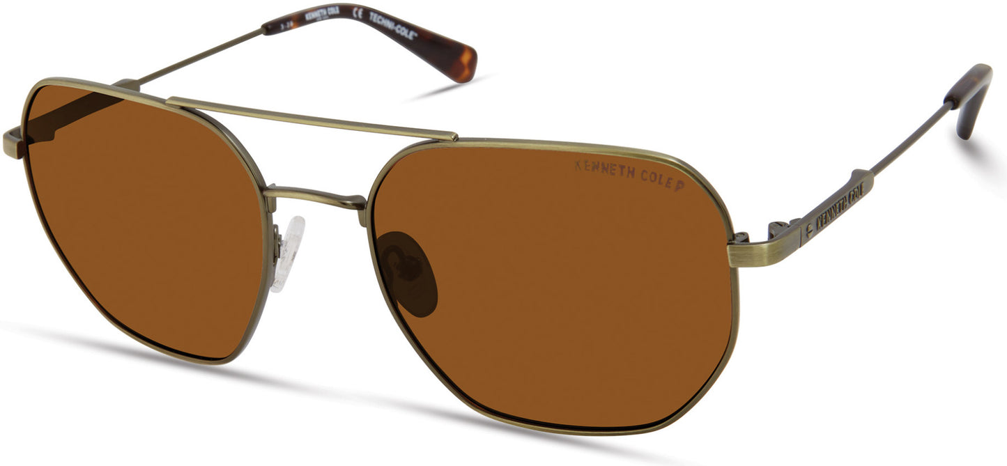 Kenneth Cole New York,Kenneth Cole Reaction KC7243 Geometric Sunglasses 97H-97H - Matte Dark Green / Brown Polarized