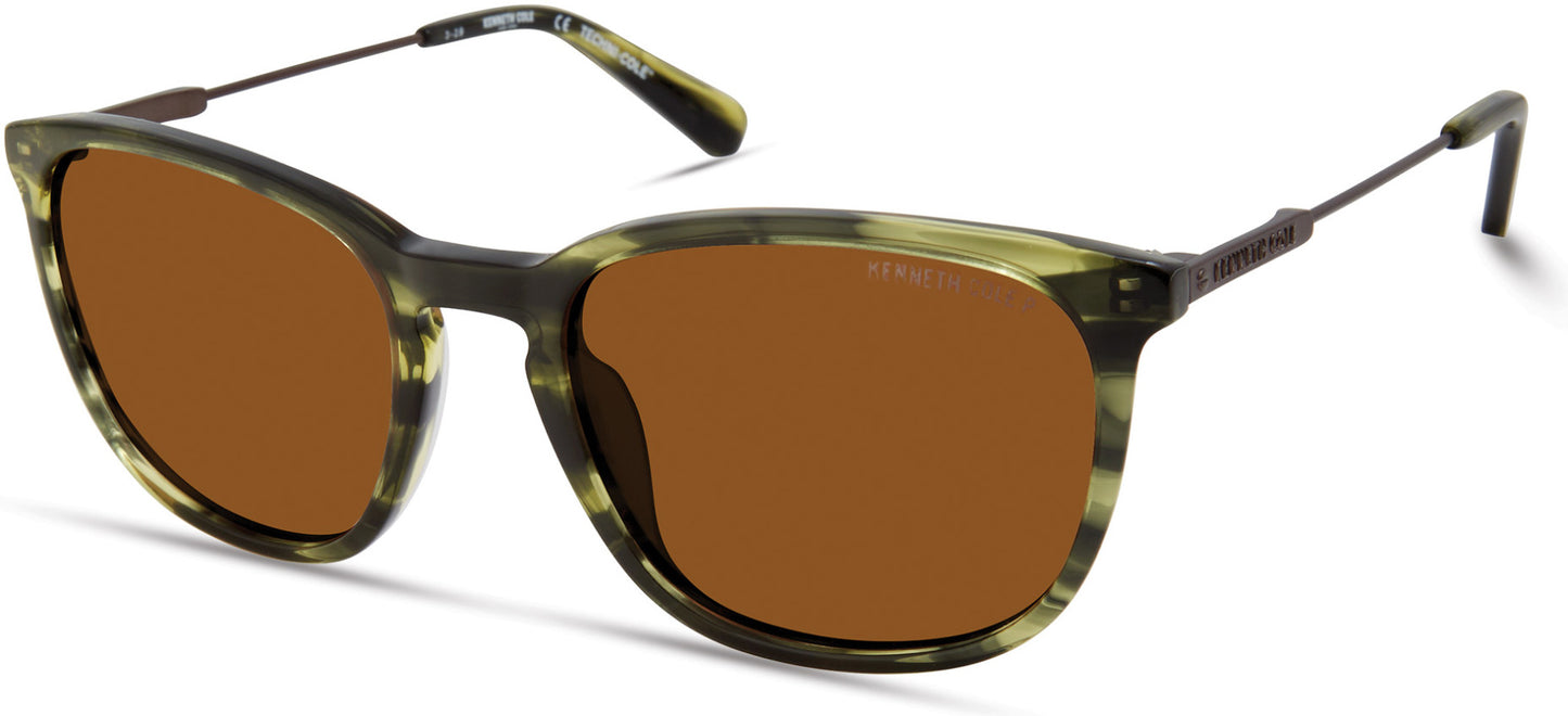 Kenneth Cole New York,Kenneth Cole Reaction KC7244 Square Sunglasses 96H-96H - Shiny Dark Green / Brown Polarized