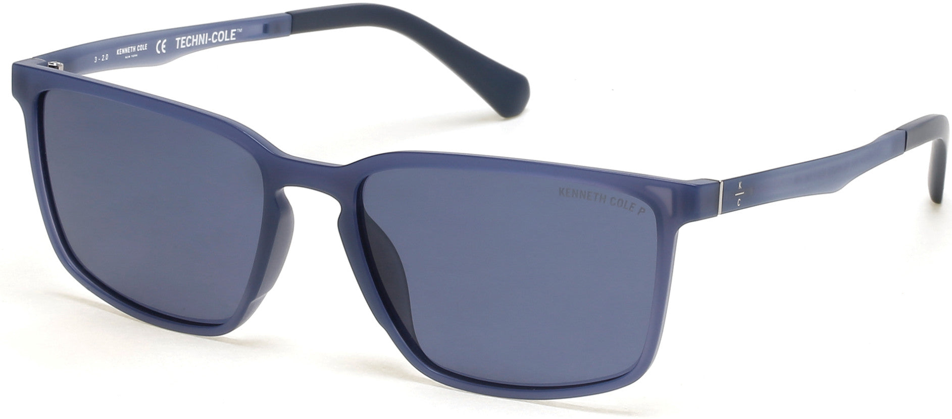 Kenneth Cole New York,Kenneth Cole Reaction KC7251 Square Sunglasses 91D-91D - Matte Blue / Smoke Polarized