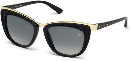 Swarovski SK0061 Diva Cat Sunglasses 01B-01B - Shiny Black, Jet Black, Pale Gold / Smoke Gradient Ochre Lenses