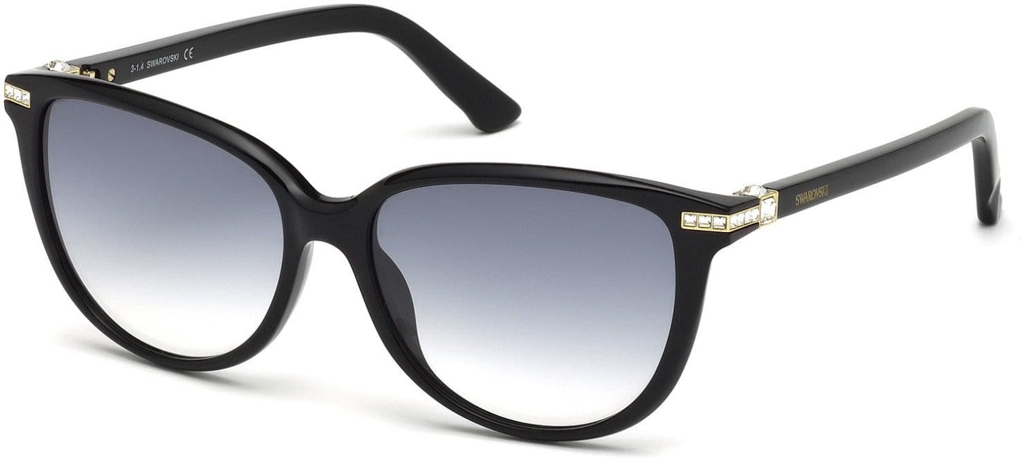 Swarovski SK0077 Edith Round Sunglasses 01W-01W - Shiny Black  / Gradient Blue