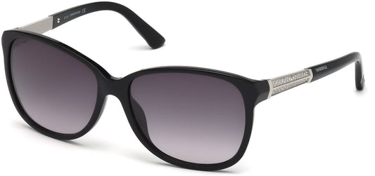 Swarovski SK0083 Evelina Butterfly Sunglasses 01B-01B - Shiny Black  / Gradient Smoke