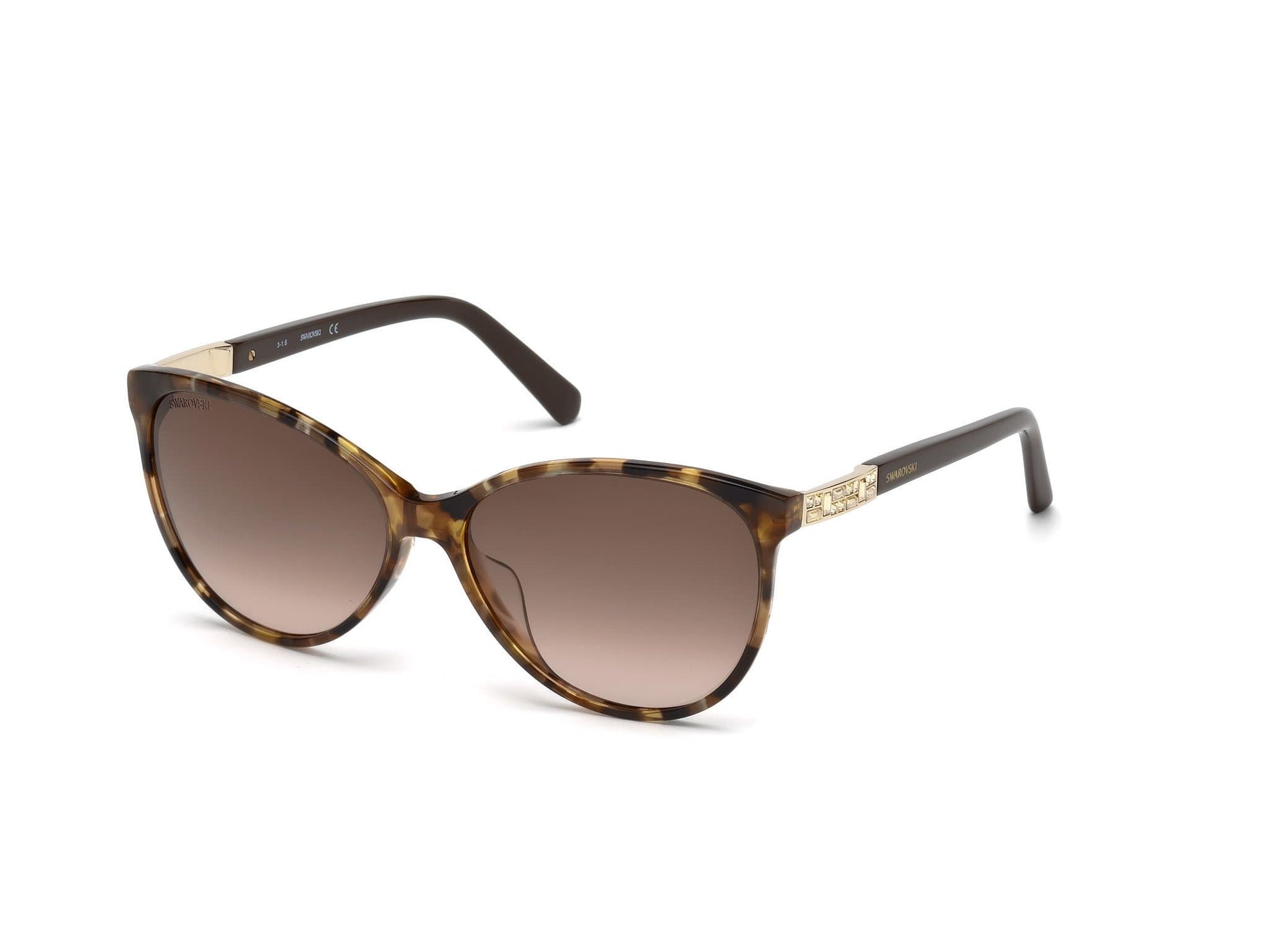 Swarovski SK0123-H Cat Sunglasses 52F-52F - Shiny Brown Havana, Gold Metal Insert, Golden Stone / Grad. Brown Lens
