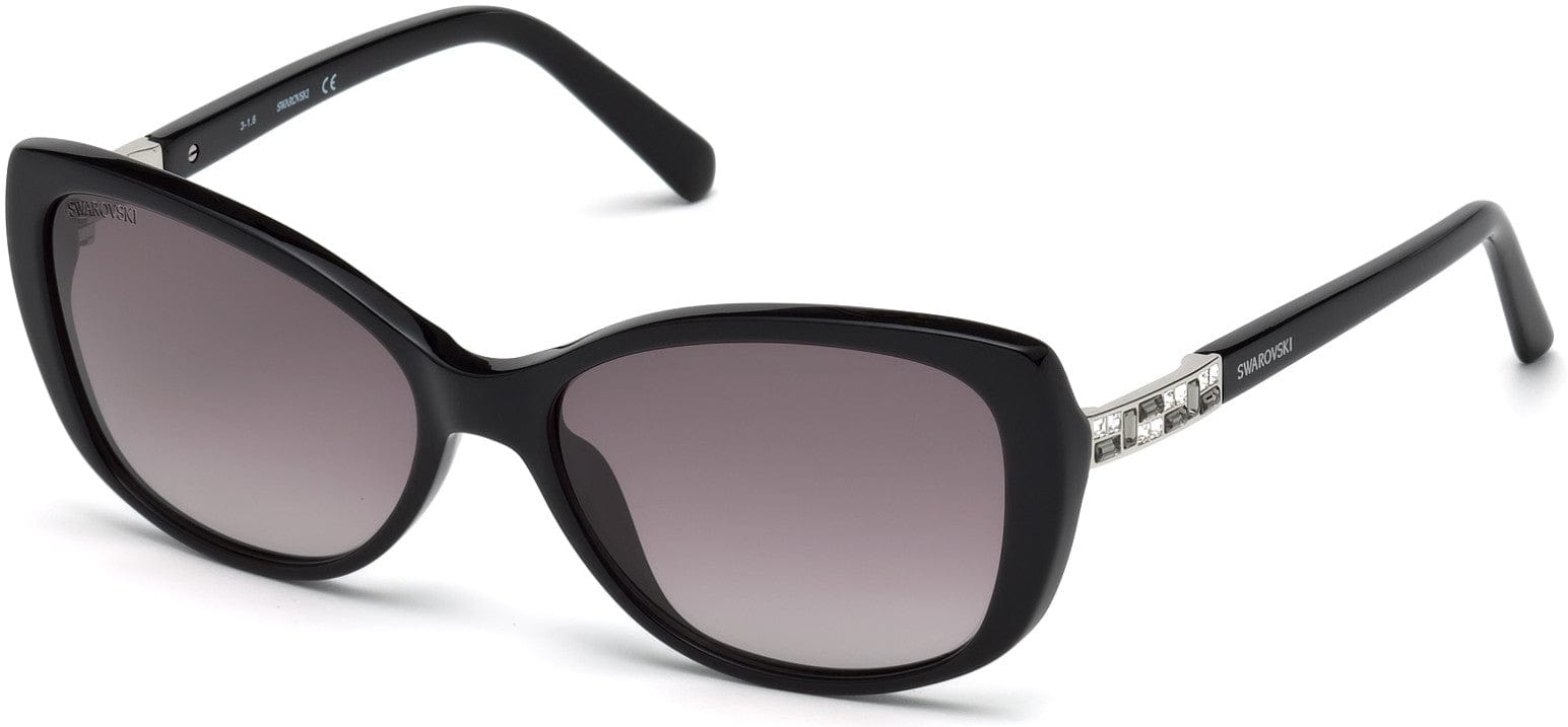 Swarovski SK0124 Butterfly Sunglasses 01B-01B - Shiny Black / Gradient Smoke Lenses