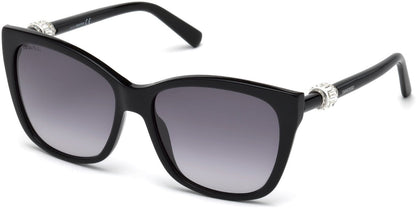 Swarovski SK0129 Square Sunglasses 01B-01B - Shiny Black  / Gradient Smoke