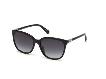 Swarovski SK0146-H Square Sunglasses 01B-01B - Shiny Black / Gradient Smoke Lenses