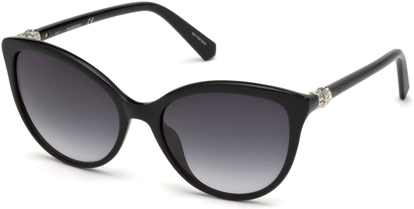 Swarovski SK0147 Cat Sunglasses 01B-01B - Shiny Black / Gradient Smoke Lenses