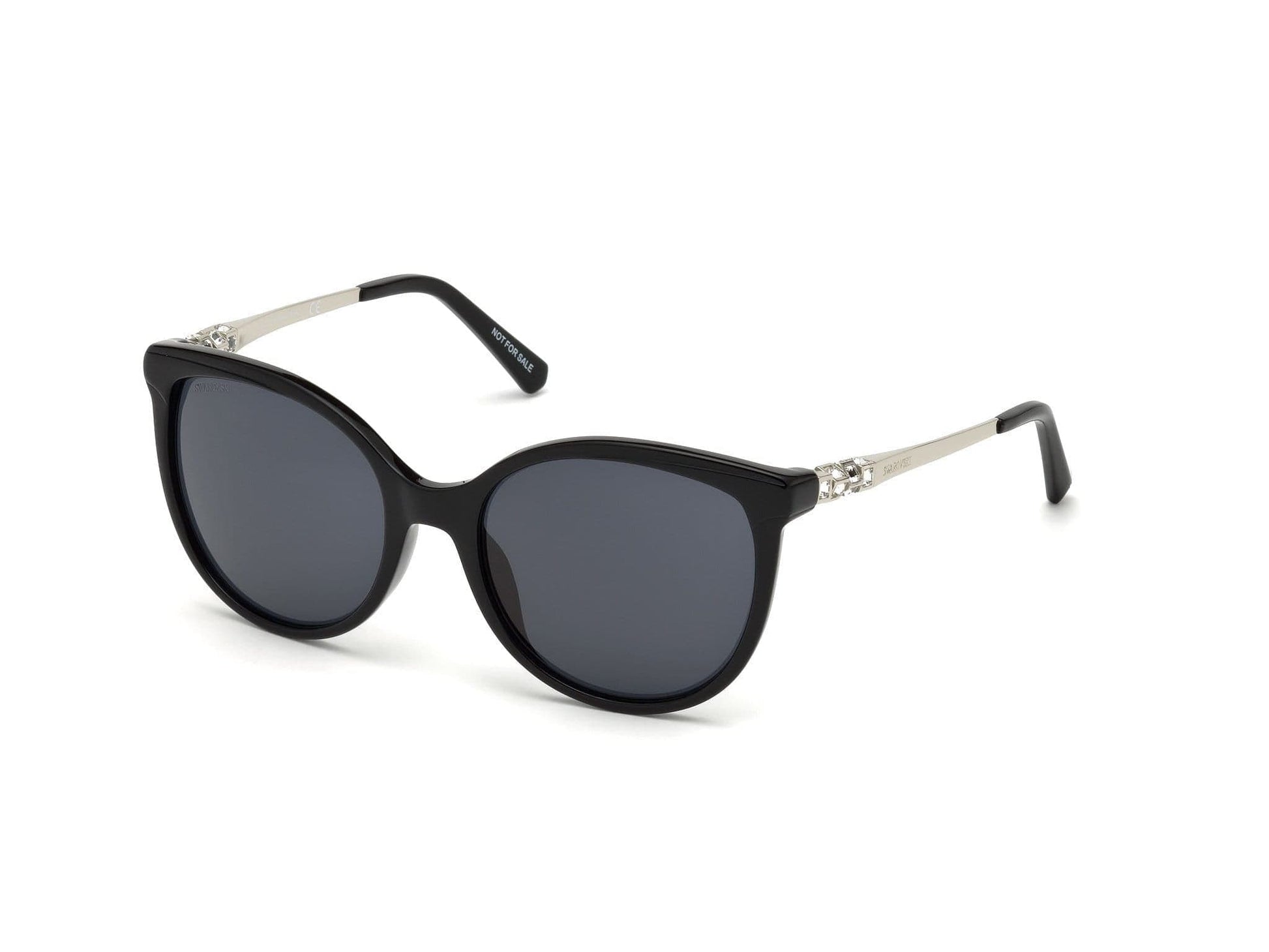 Swarovski SK0155 Round Sunglasses 01C-01C - Shiny Black / Smoke Mirror Lenses