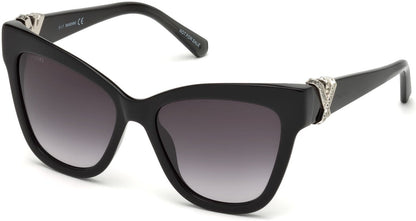 Swarovski SK0157 Butterfly Sunglasses 01B-01B - Shiny Black / Gradient Smoke Lenses