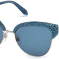 Swarovski SK0164-P Browline Sunglasses 90X-90X - Opal Blue & Shiny Palladium/ Blue W. Turquoise Crystals Decor