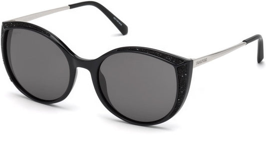Swarovski SK0168 Cat Sunglasses 01A-01A - Shiny Black / Smoke Lenses