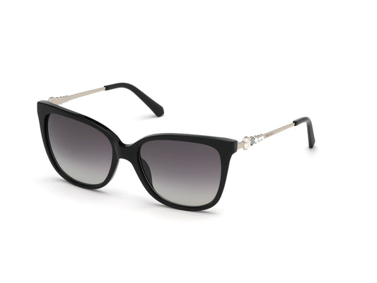Swarovski SK0189 Square Sunglasses 01B-01B - Shiny Black / Gradient Smoke Lenses