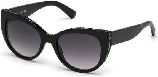 Swarovski SK0202 Cat Sunglasses 01B-01B - Shiny Black / Gradient Smoke Lenses