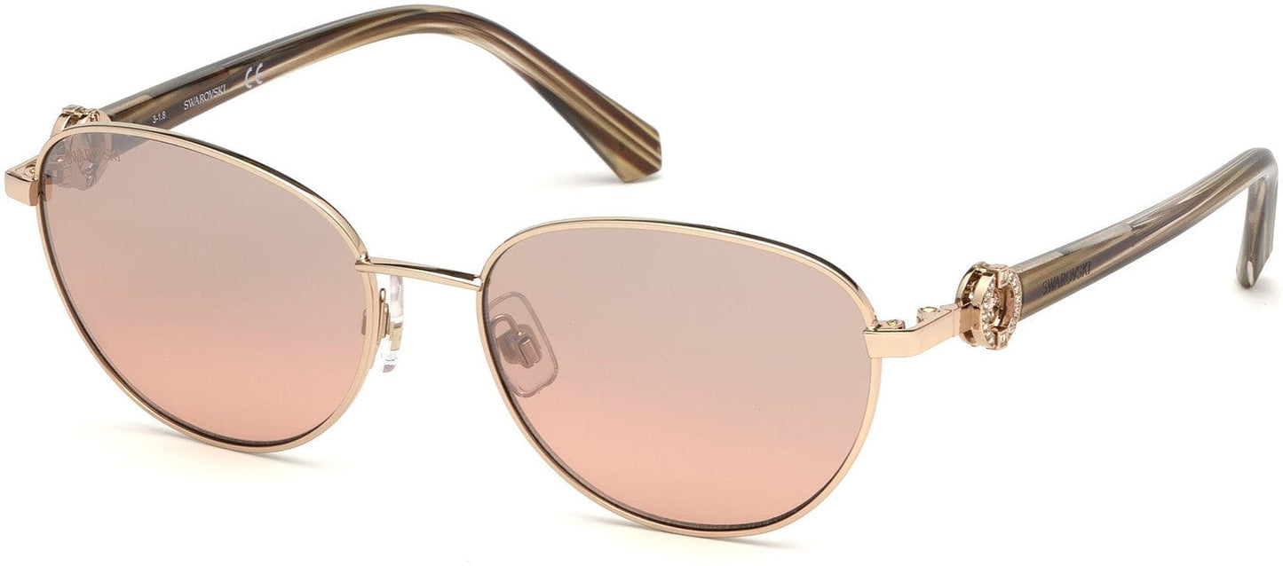 Swarovski SK0205 Round Sunglasses 28U-28U - Shiny Rose Gold / Bordeaux Mirror Lenses