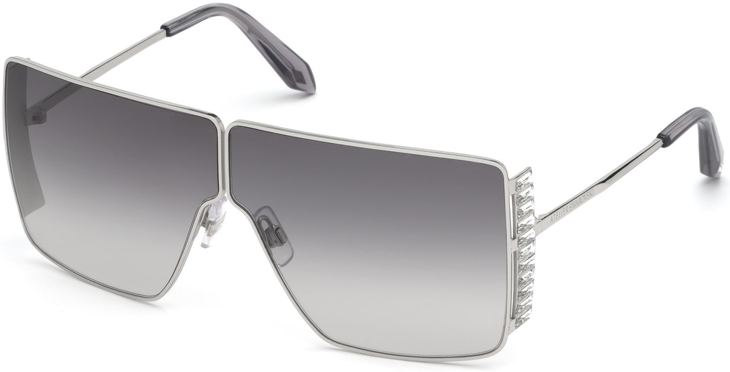 Swarovski SK0236-P Shield Sunglasses 16B-16B - Shiny Palladium, Crystals Decor, Shiny Transp. Grey/ Gradient Smoke
