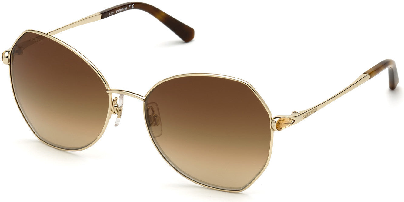 Swarovski SK0266 Geometric Sunglasses 32G-32G - Gold / Brown Mirror Lenses
