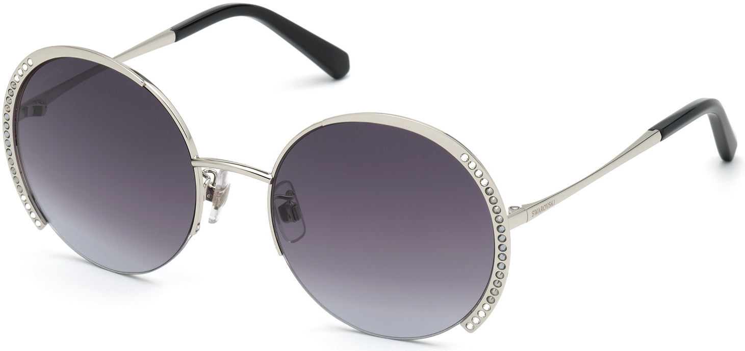 Swarovski SK0280-H Round Sunglasses 16B-16B - Shiny Palladium / Gradient Smoke Lenses