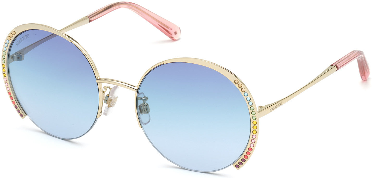 Swarovski SK0280-H Round Sunglasses 32W-32W - Gold / Gradient Blue Lenses