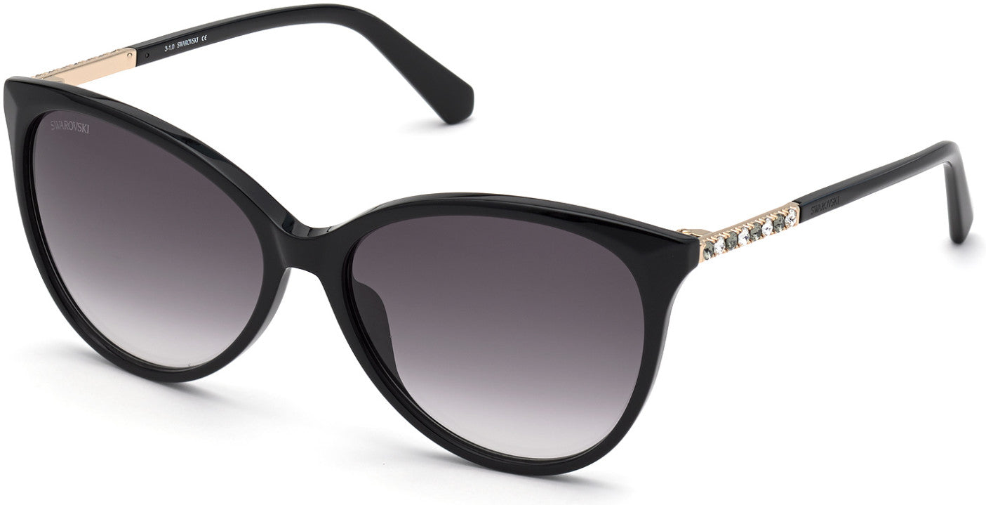 Swarovski SK0309 Cat Sunglasses 01B-01B - Shiny Black  / Gradient Smoke