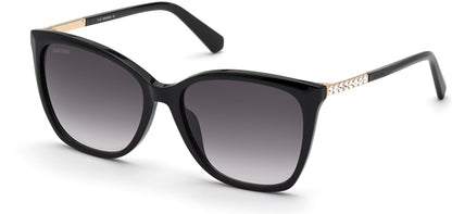 Swarovski SK0310 Square Sunglasses 01B-01B - Shiny Black  / Gradient Smoke