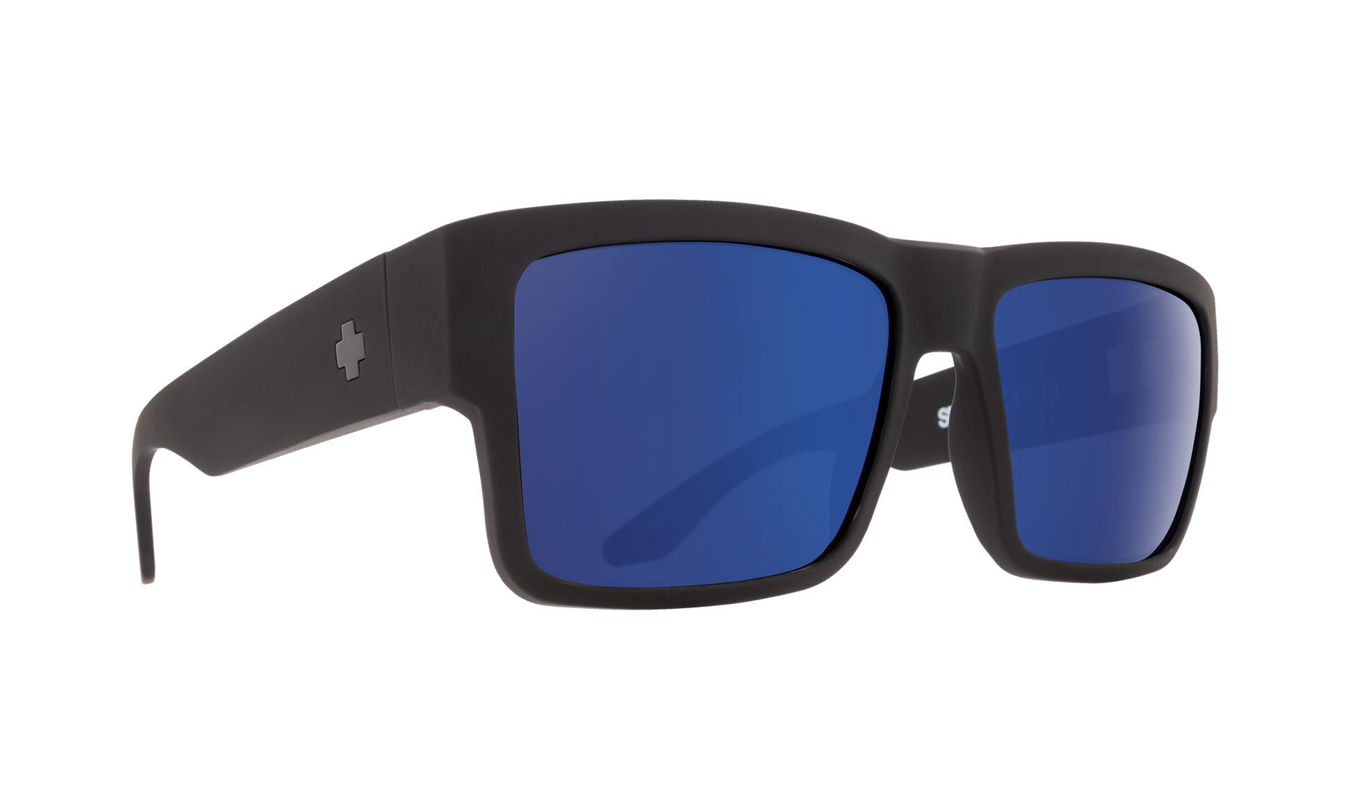 SPY Cyrus Sunglasses  Happy Bronze with Blue Spectra Mirror Soft Matte Black  58-17-145