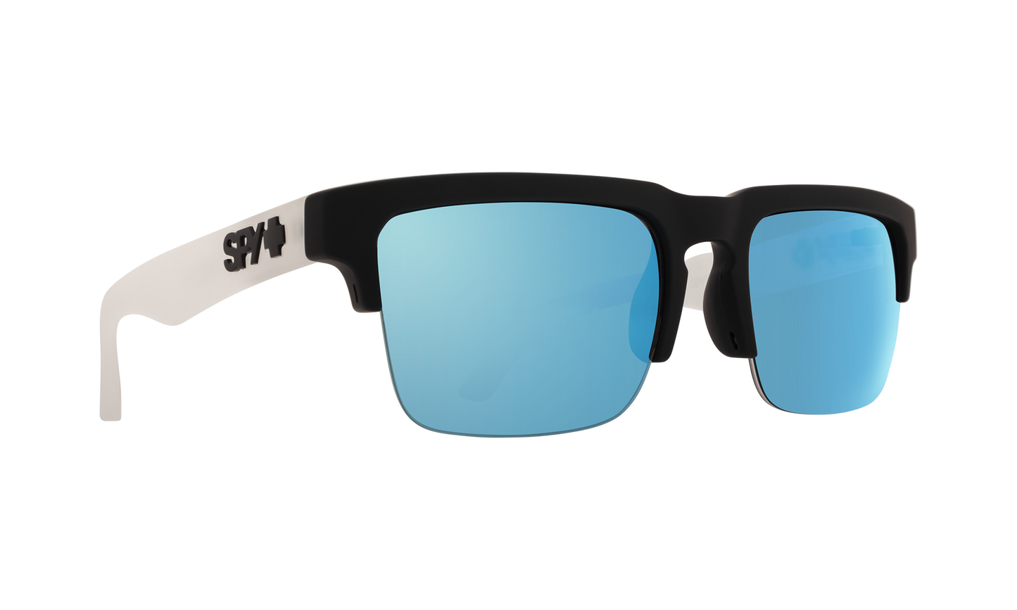 SPY Helm 50/50 Sunglasses  Happy Gray Green with Light Blue Spectra Mirror Matte Black Clear  56-20-140