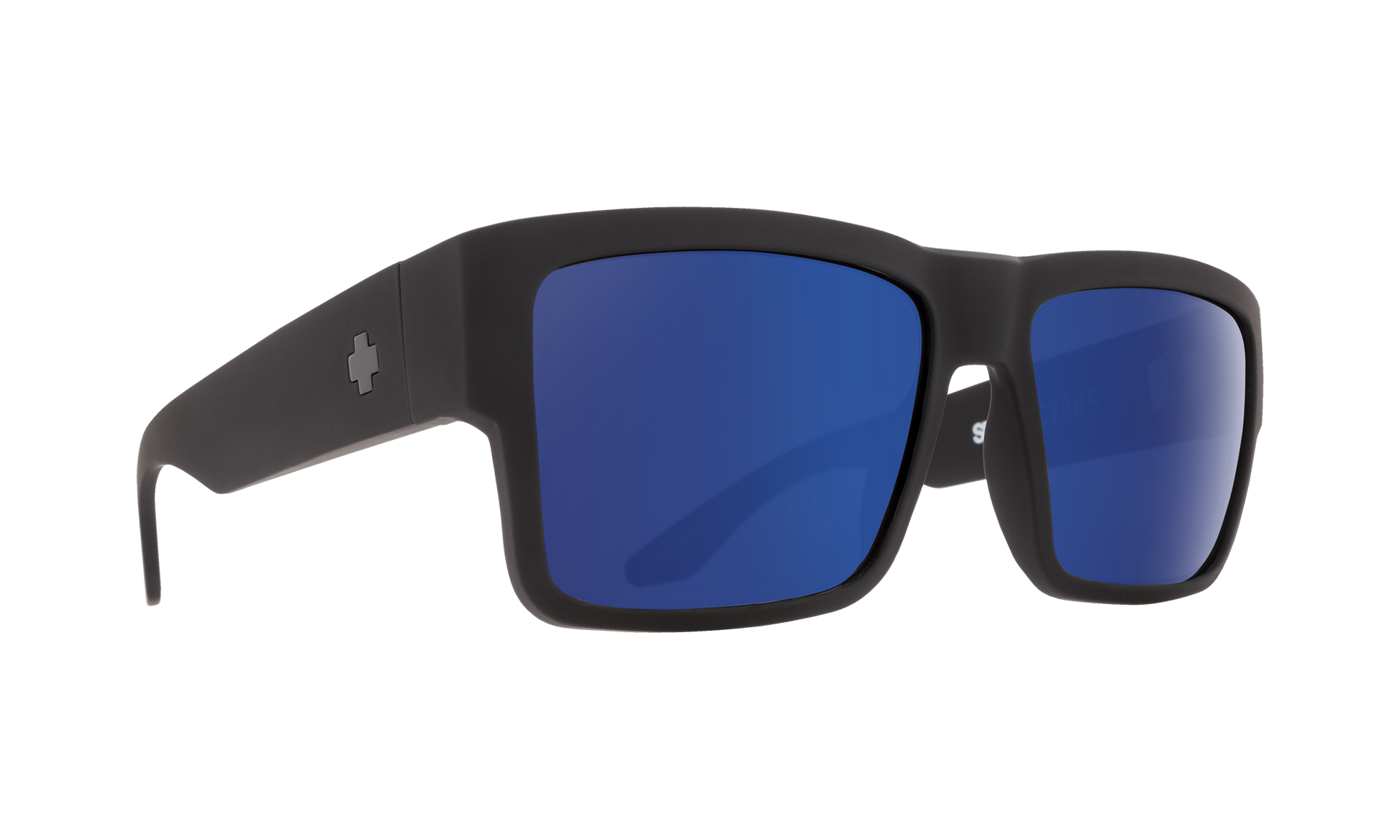 SPY Cyrus Sunglasses  Happy Dark Gray Green Polar with Dark Blue Spectra Mirror Soft Matte Black  58-17-145