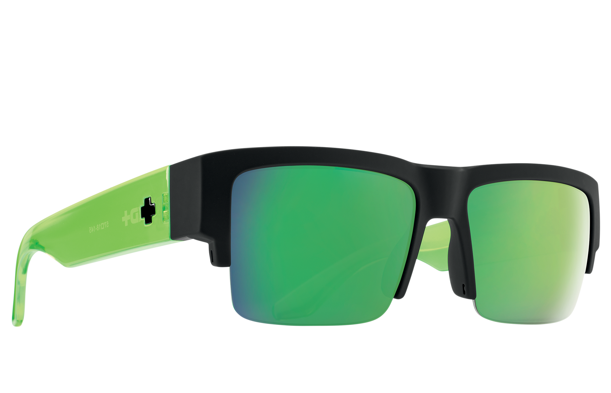 SPY Cyrus 50/50 Sunglasses  Happy Gray Green with Green Spectra Mirror Soft Matte Black Translucent Green  57-18-145