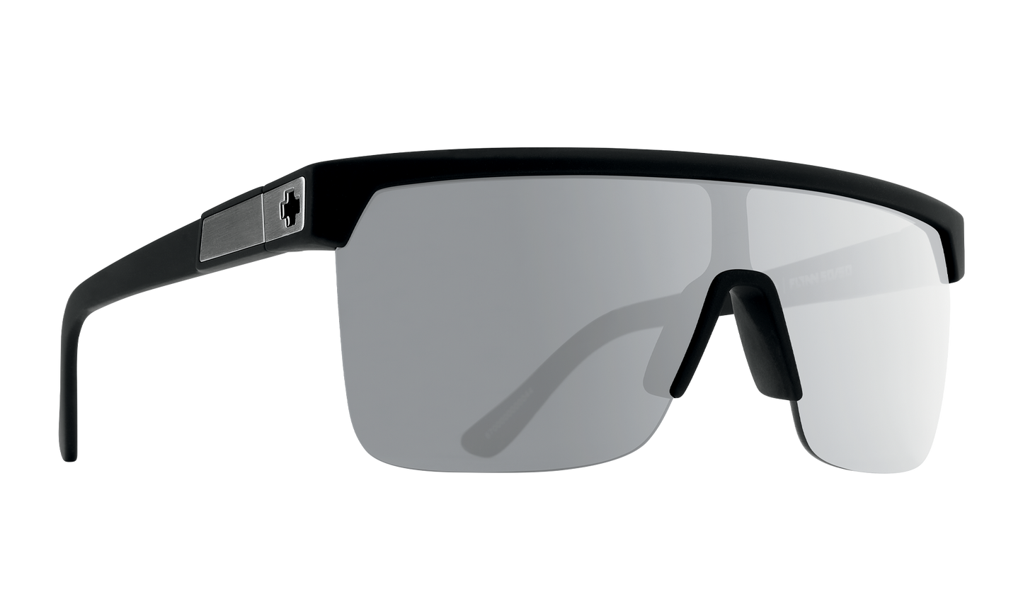 SPY Flynn 50/50 Sunglasses  Happy Gray Green Polar with Silver Spectra Mirror Soft Matte Black  134-00-140