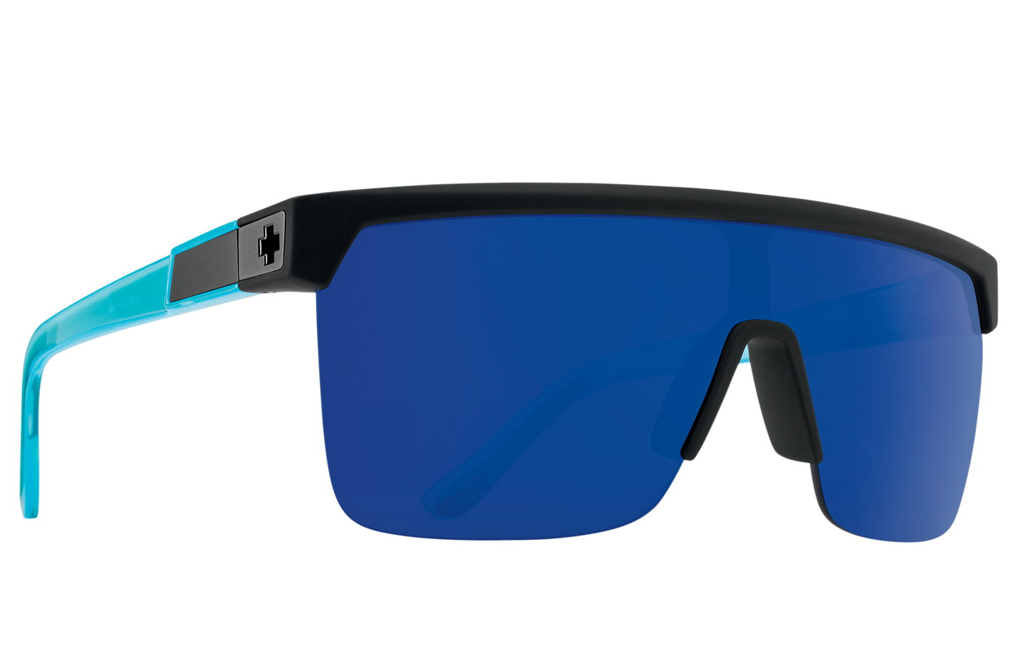 SPY Flynn 50/50 Sunglasses  Happy Gray Green with Blue Spectra Mirror Soft Matte Black Translucent Blue  134-00-140
