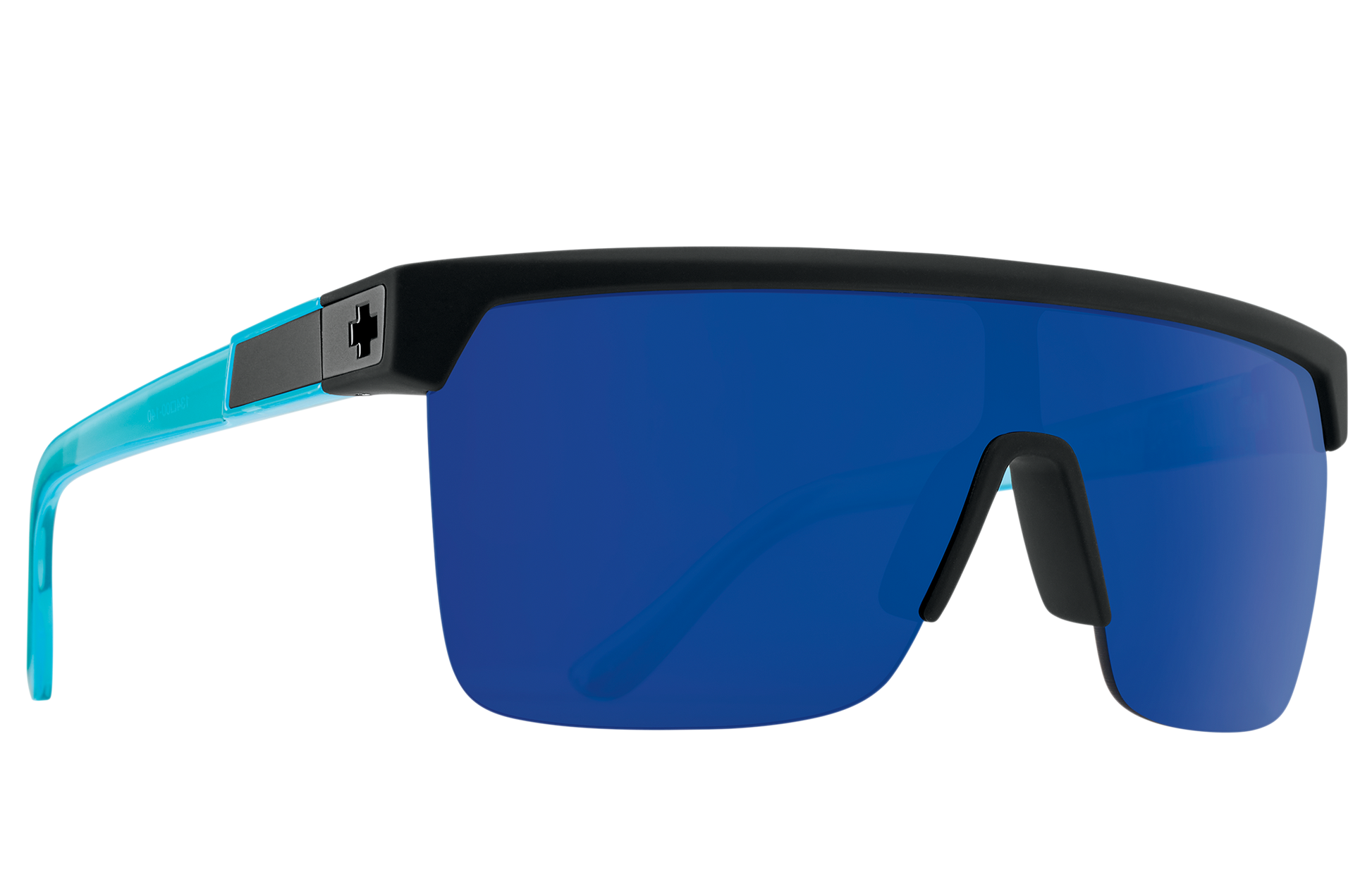 SPY Flynn 50/50 Sunglasses  Happy Gray Green with Blue Spectra Mirror Soft Matte Black Translucent Blue  134-00-140