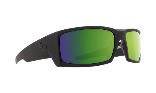 SPY General Sunglasses  Happy Bronze Polar with Green Spectra Mirror Soft Matte Black  66-17-125