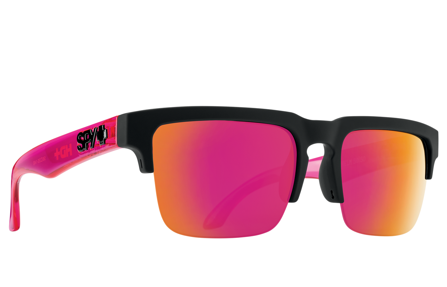 SPY Helm 50/50 Sunglasses  Happy Gray Green with Pink Spectra Mirror Soft Matte Black Translucent Pink  56-20-140
