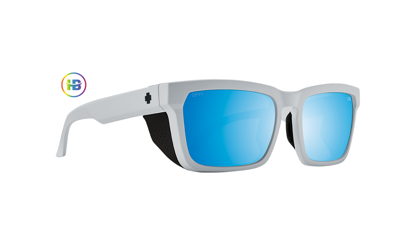 SPY Helm Tech Sunglasses  Happy Boost Bronze Polar Ice Blue Spectra Mirror Matte White  57-18-143