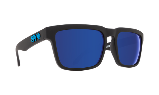 SPY Helm Asian Fit Sunglasses  Happy Bronze Polar with Blue Spectra Mirror Soft Matte Black  57-18-140