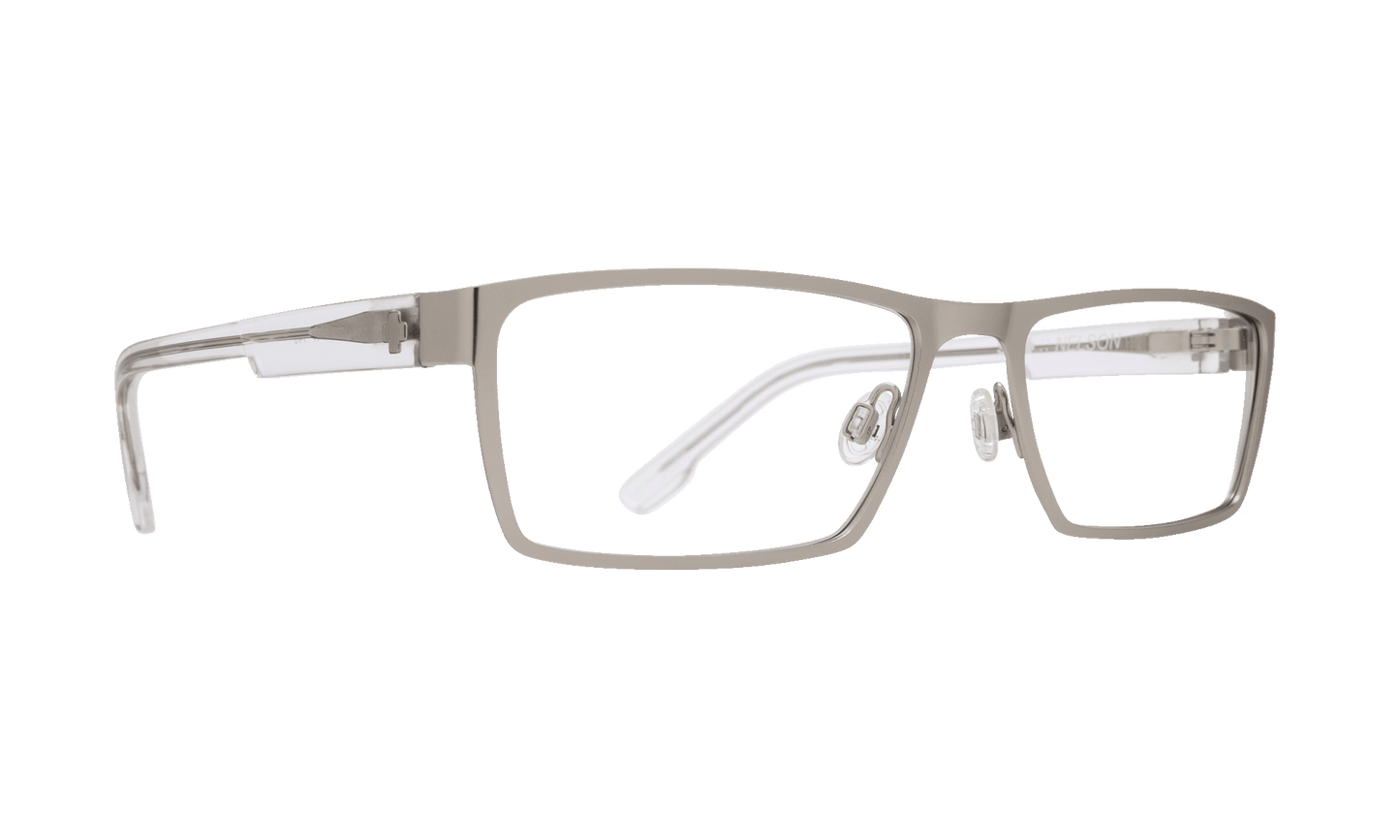 SPY NELSON Eyeglasses   Matte Silver/Crystal  an edgy 57-17-140