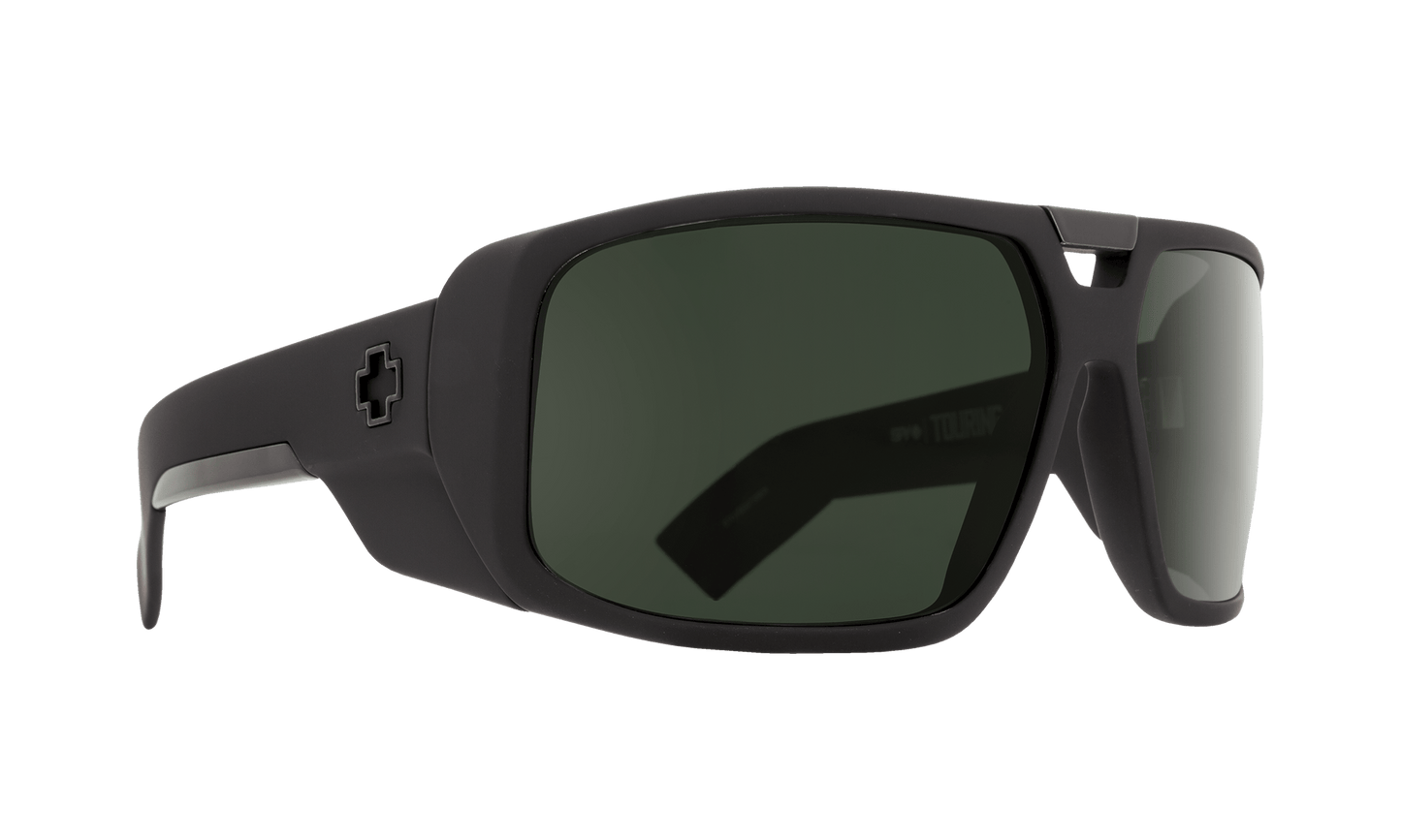 SPY Touring Sunglasses  Happy Gray Green Soft Matte Black  64-14-122