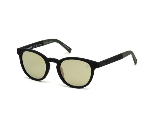 Timberland TB9128 Round Sunglasses 02R-02R - Rubberized Black Frame & Temples With Green Rubber / Gold Flash Lenses