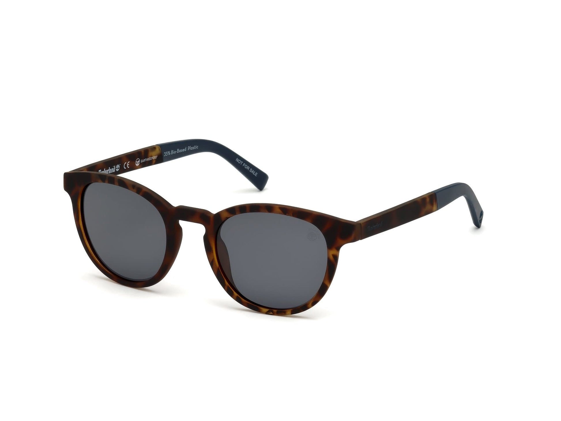 Timberland TB9128 Round Sunglasses 52D-52D - Rubberized Tortoise Frame & Temples With Blue Rubber / Blue Lenses