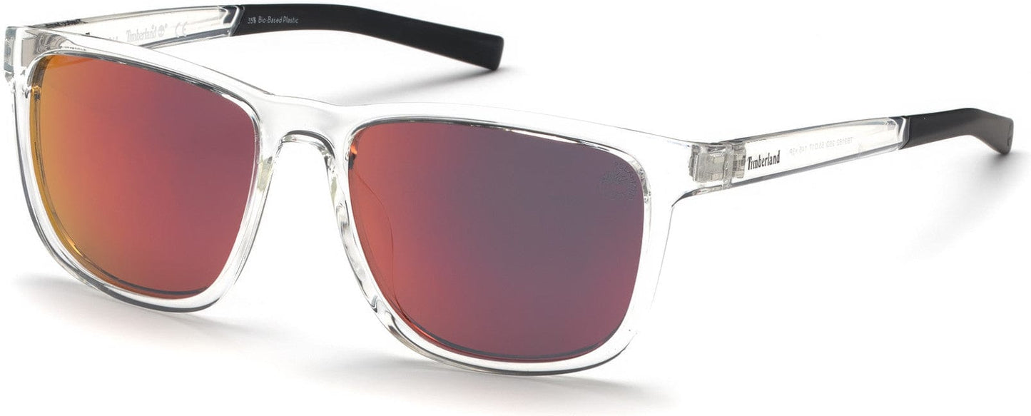 Timberland TB9162 Square Sunglasses 26D-26D - Shiny Crystal Front And Temples, Black Temple Tips / Red Mirror Lenses